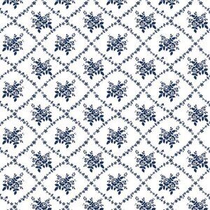 Benartex Navy Blue Rose Trellis Cotton Fabric by the Yard, 1 yard